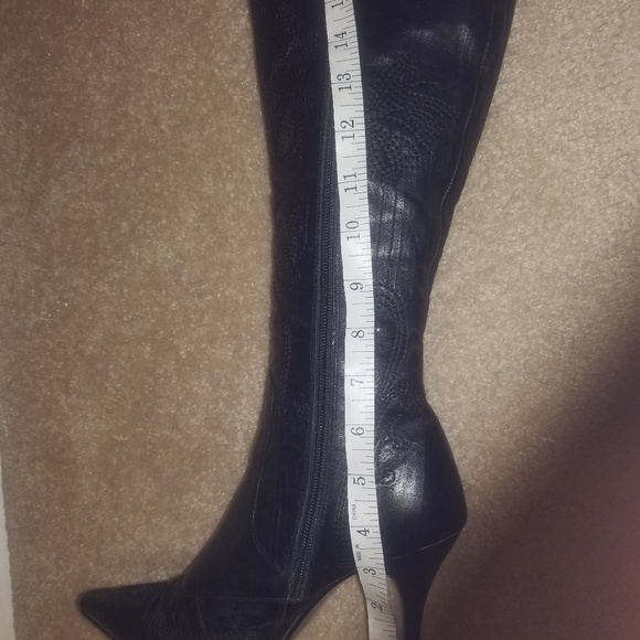 Genuine leather black Embroidered boots Stilettos - Picture 4 of 4